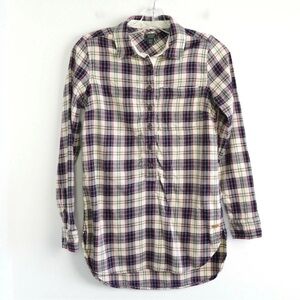 Roots tunic shirt long sleeve plaid XS beige red cottagecore cabin flannel top